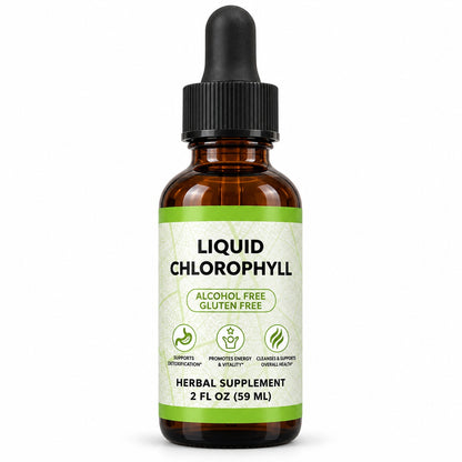 Clorofila líquida Benevolent: frasco ámbar con gotero negro, 60 ml