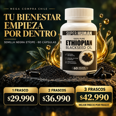 SUPER HUMAN semilla negra etíope, 60 cápsulas. 1 frasco $29.990, 2 $36.990, 3 $42.990