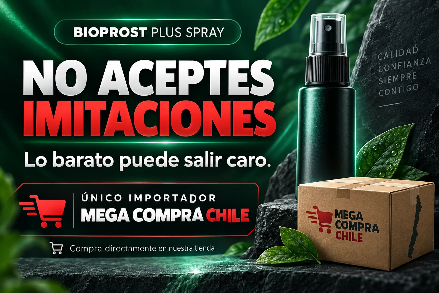 BIOPROST PLUS SPRAY. No aceptes imitaciones. Lo barato puede salir caro. Único importador: Mega Compra Chile. Compra directamente en nuestra tienda.